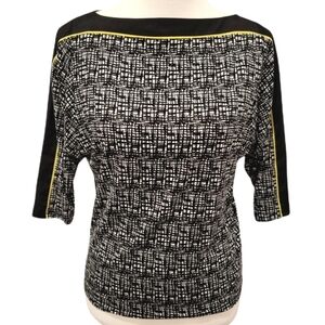 2/$18 Ann Taylor Petite XS Black White Elbow Sleeve Boat Neck Blouse Top